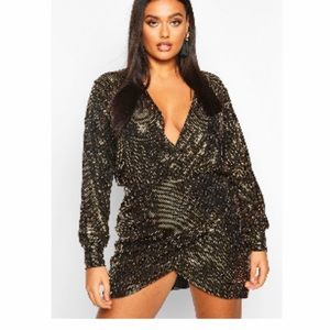 Metallic Sequin Wrap Dress